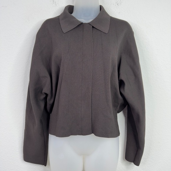 COS Jacket Womens M Brown Double Faced Knit Zip Cropped Minimalist Quite Luxury - Picture 1 of 6